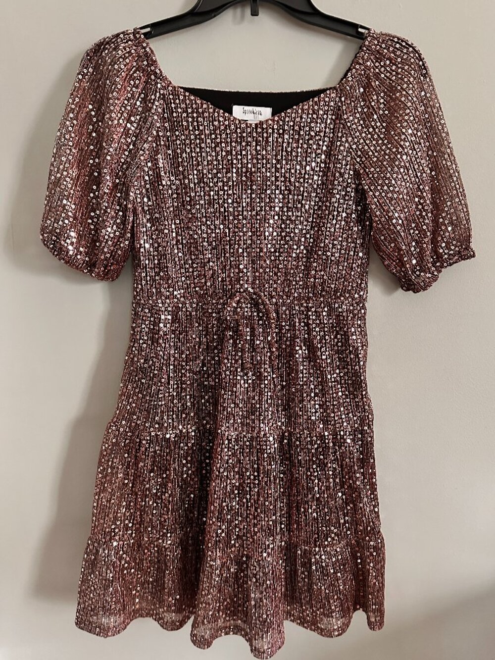 Speechless Girls Rose Gold Sequin Puff Sleeve Tiered Party Dress L